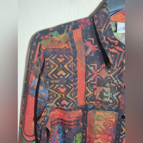 Chicos Top Sheer Silk Geometric Patterned Boho Artsy Colorful - Picture 4 of 16